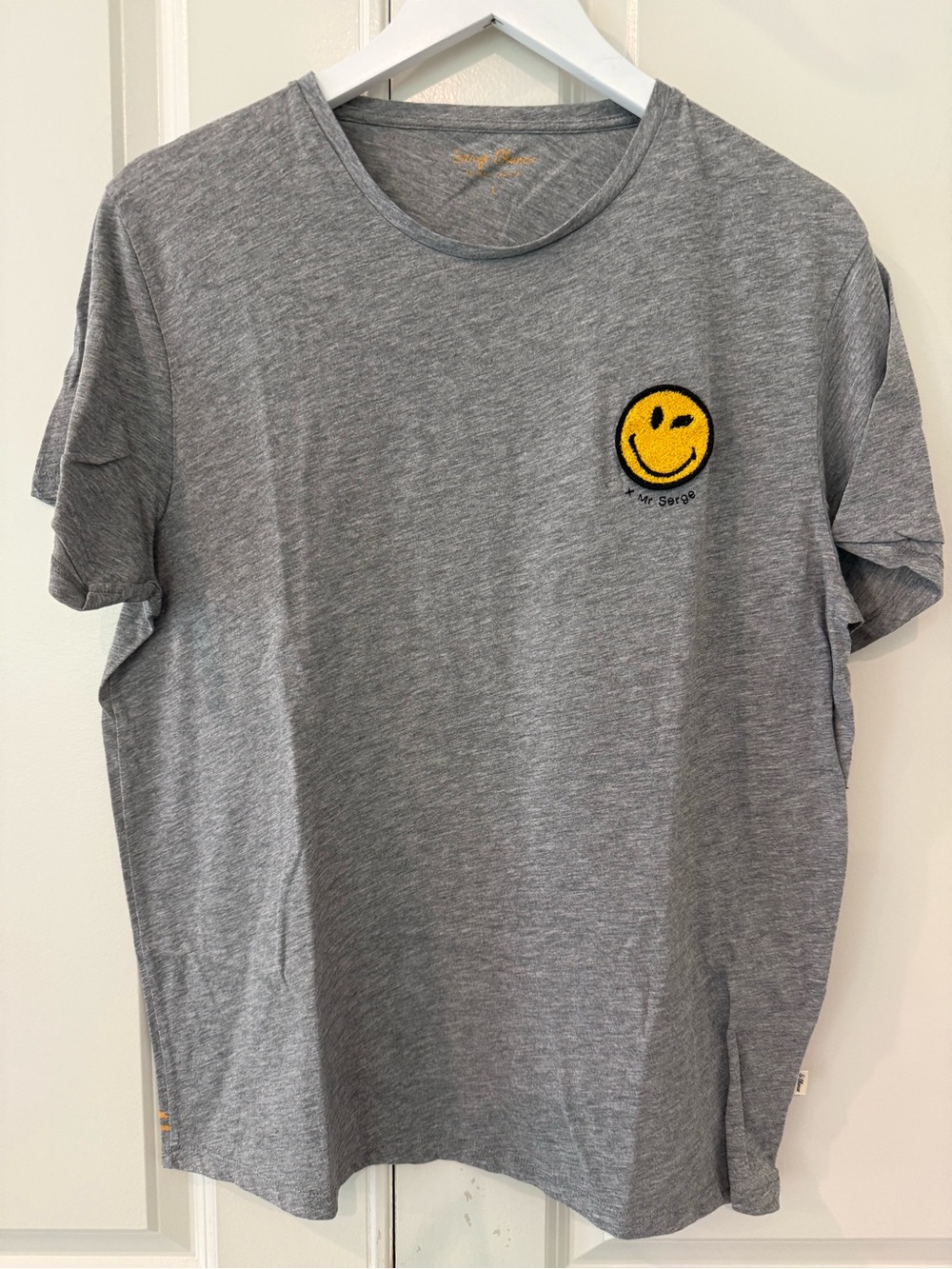 Gray Short Sleeve Serge Blanco Crewneck T-Shirt with Yellow Smiley Patch